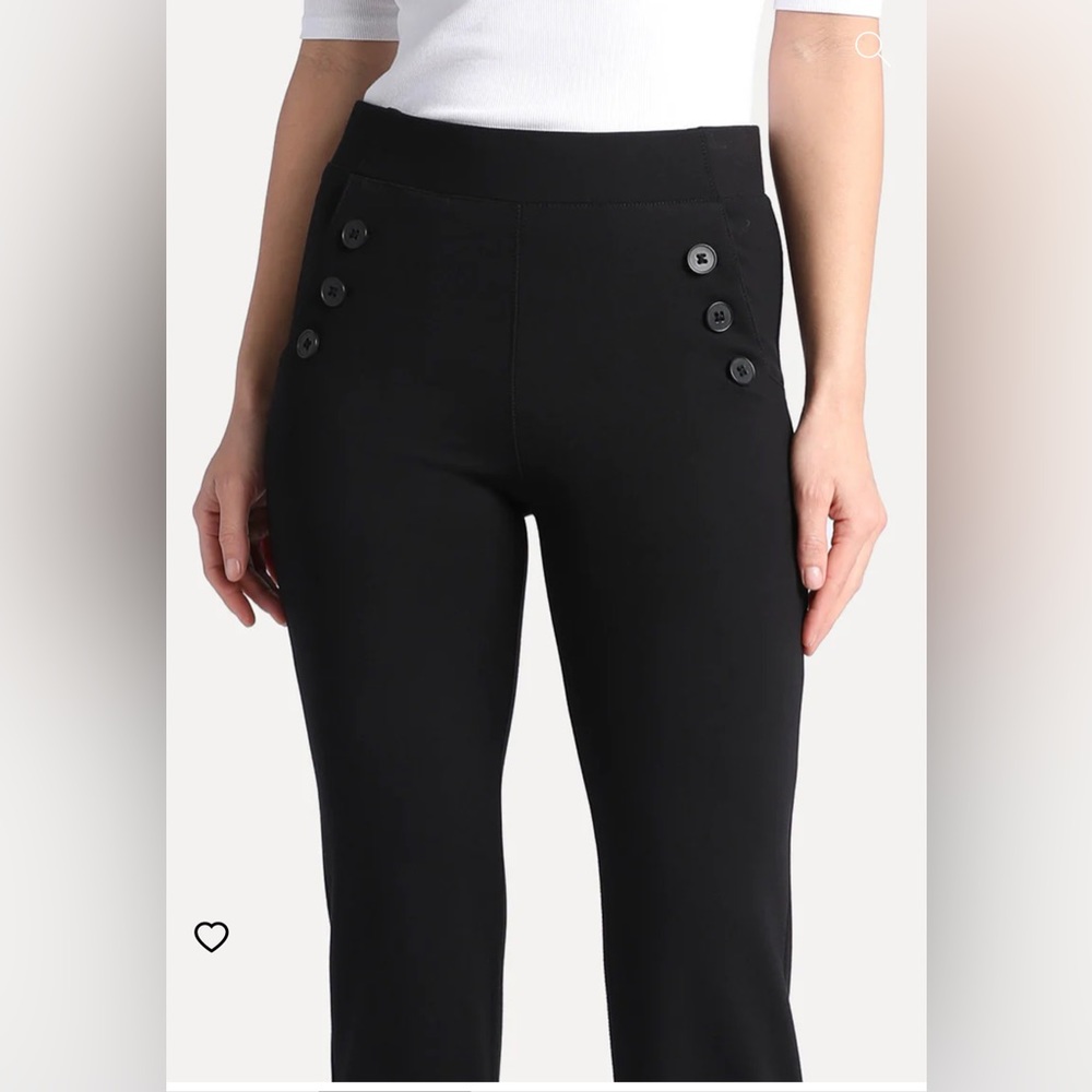 Betabrand Six-Button Dress Pant Yoga Pants in Black Pinstripe